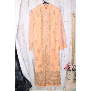 Shaheen Vintage Hawaii Peach Long Gown Formal Muumuu Sz. 10 Women's Dress